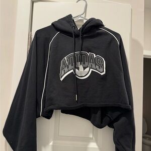 Adidas Black and White Cropped Hoodie